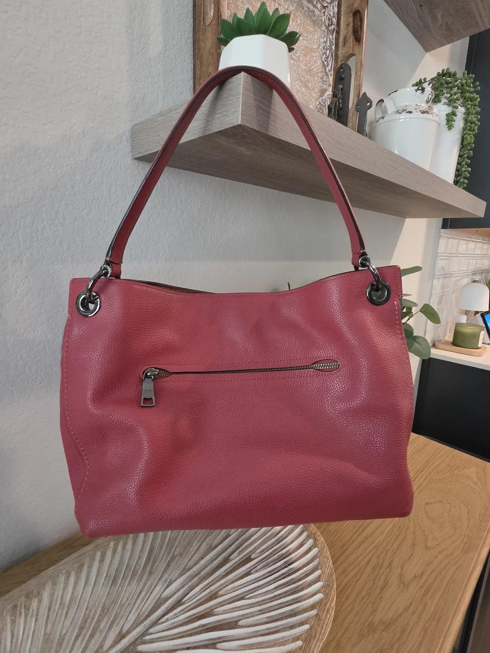 COACH Pebbled Leather Shoulder Bag in Red